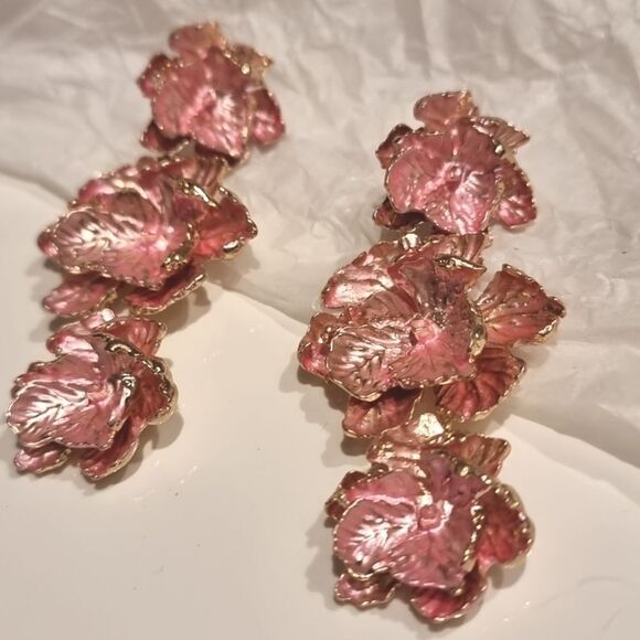New ZARA Pink Floral Drop Earrings - Picture 5 of 9